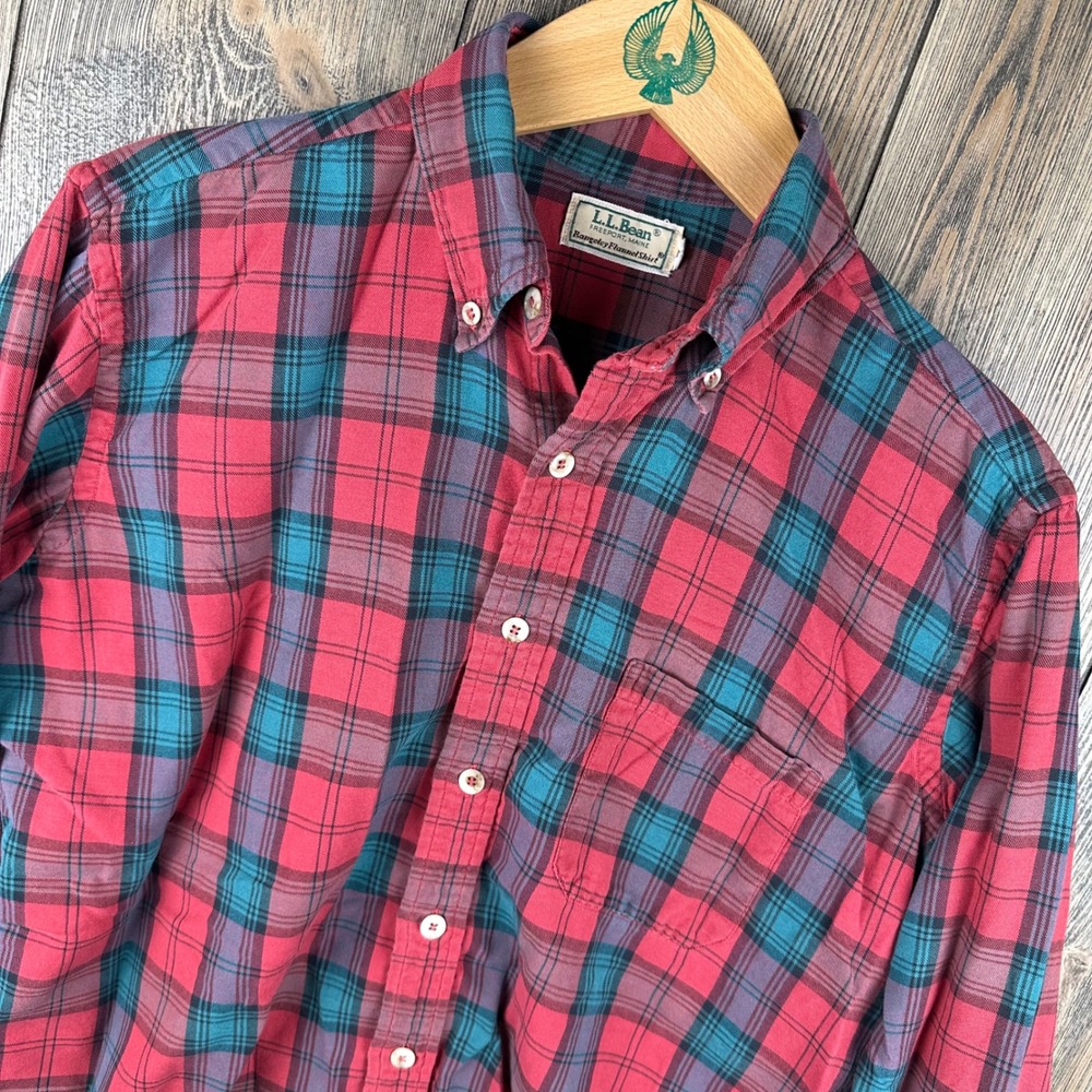 L.L. Bean Rangeley Flannel Shirt Vintage 80s Mens Medium Red Plaid Button Down